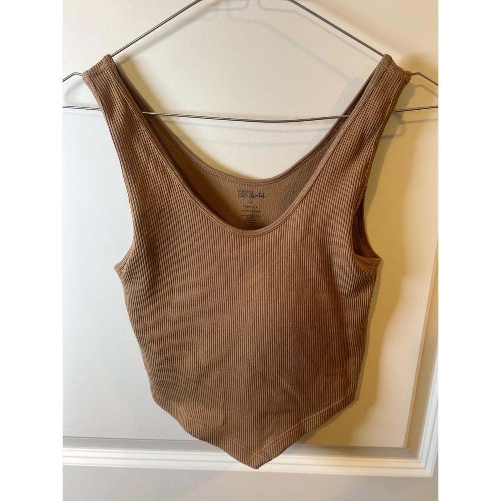 BKE Essentials Womens Tank Top Pointed V-Hem Ribbed Brown ML